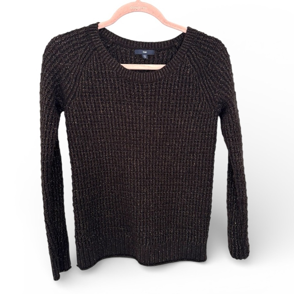 Gap Wool Blend Sweater - Black Gold Metallic Pullover - SPARKLY XS